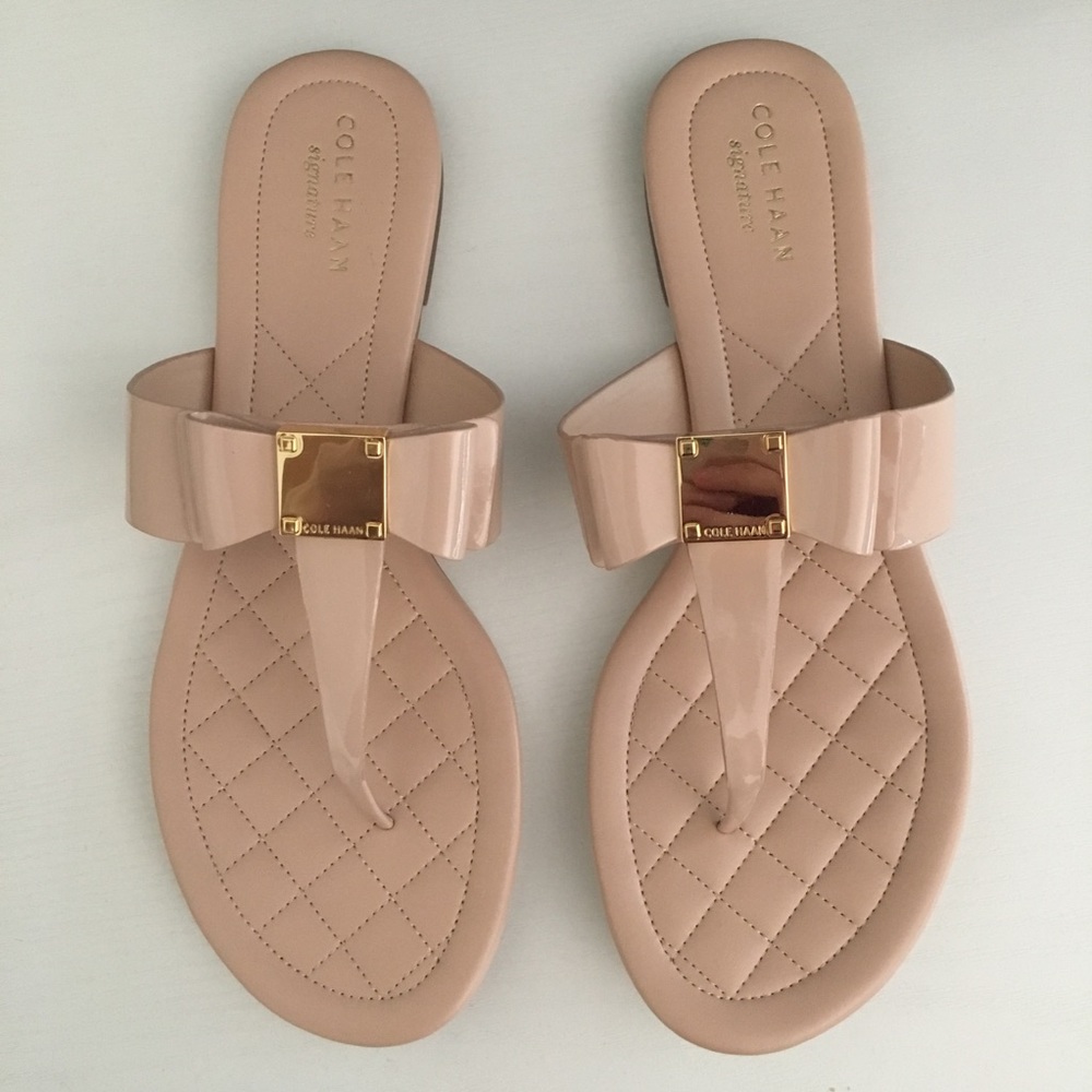 Cole Haan Tali Bow Flat Sandals in Nude Patent